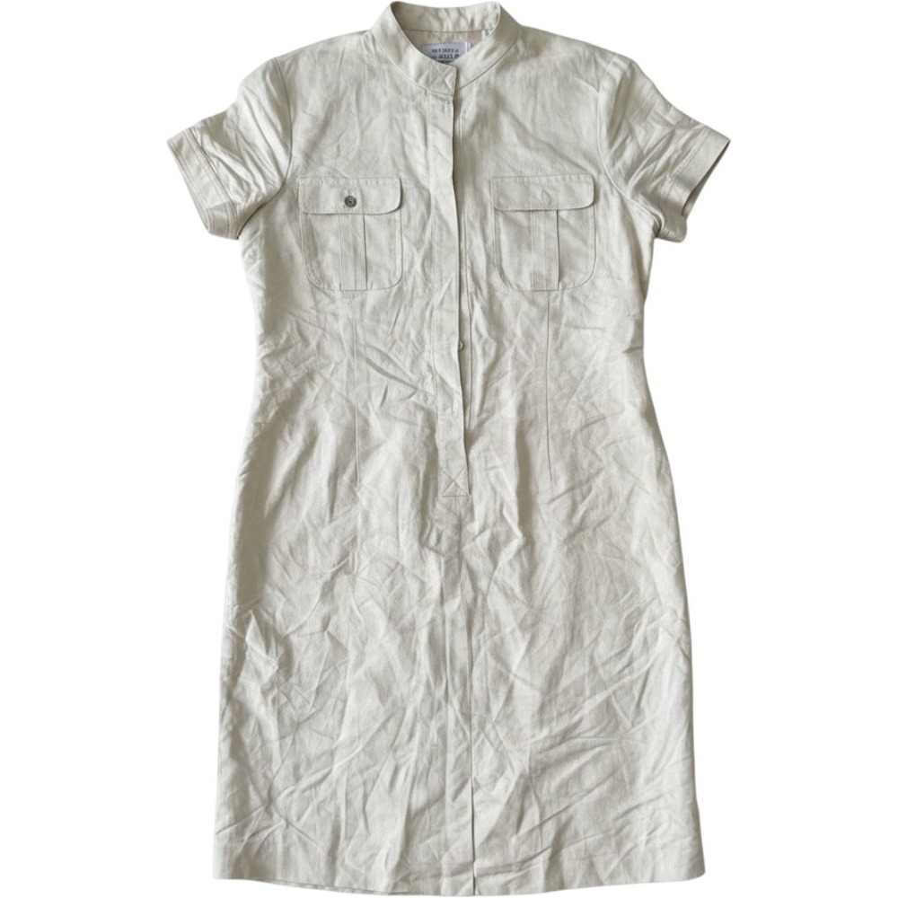 Adrianna Papell Vintage Linen Blend Safari Dress Beige NWT Size 14